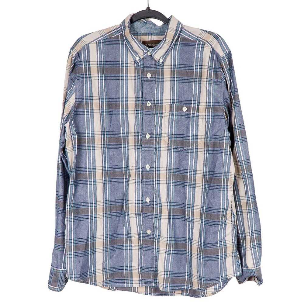 No Boundaries Plaid Button Up Shirt L 42 44 Mens Plaid 90s Long Sleeve Blue Crea